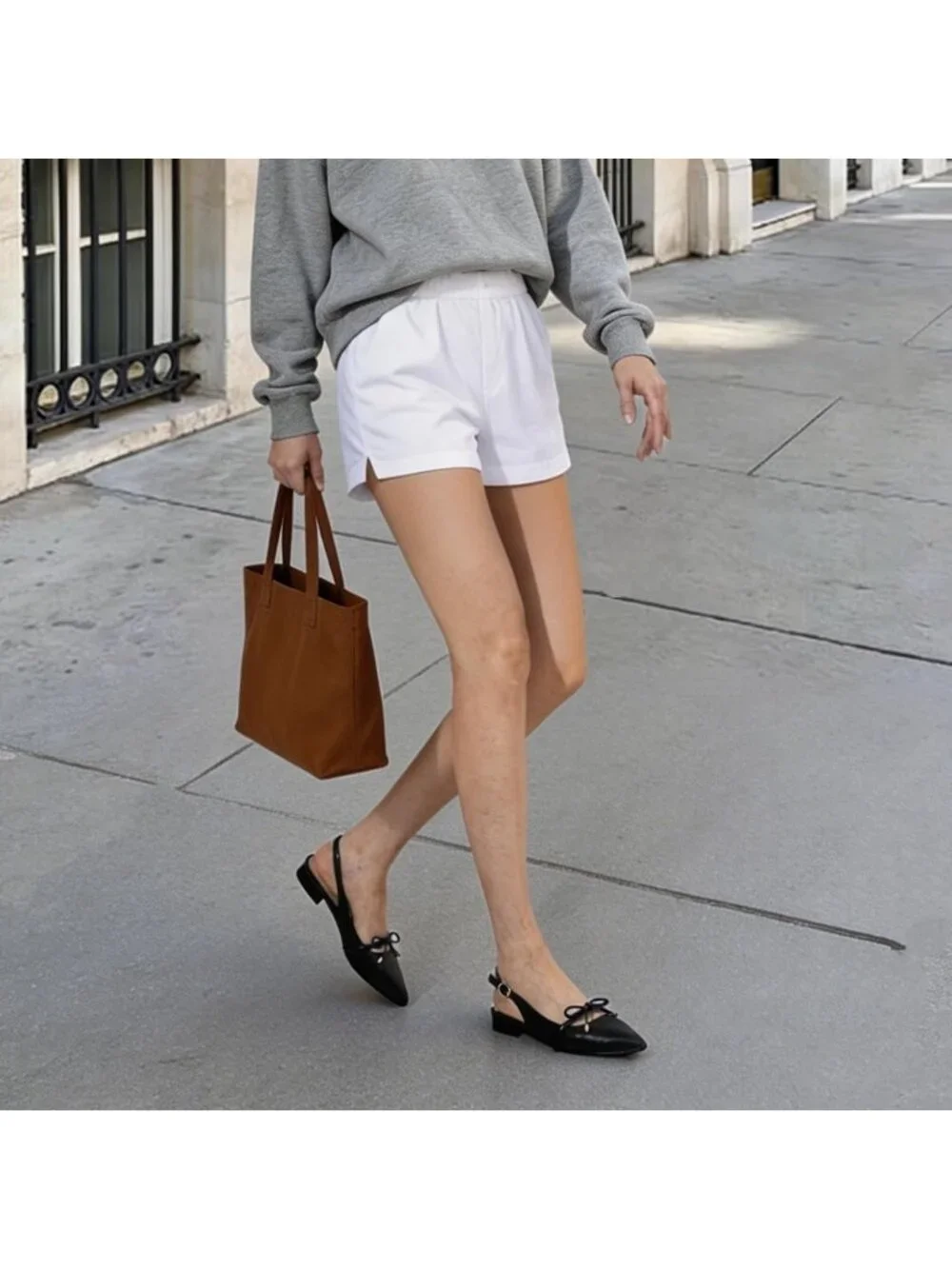 Women's Black Slingback Flats Closed Pointed Toe Bow Low Block Chunky Heel Shoes